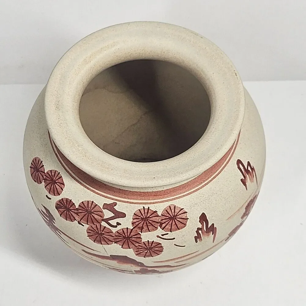 Kutani Satsuma Vase Planter Vintage Red Scenic Handpainted Porcelain Japan